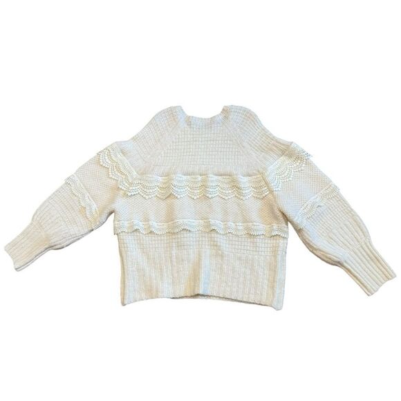 EXPRESS Tiered Lace Ribbed Wool Blend Sweater Pullover - Picture 10 of 13